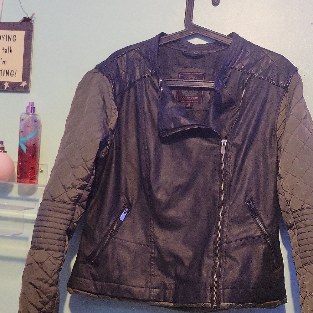 Dollhouse Black and Gray Leather Jacket Biker Style
